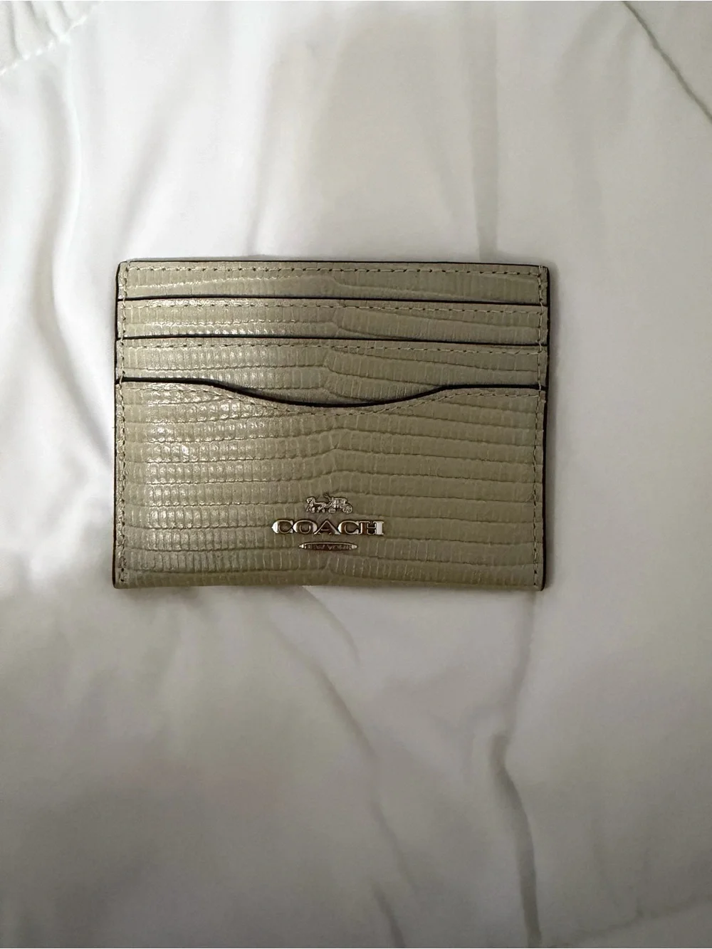 Coach Neutral Lizard-Embossed ID Card Holder in Beige